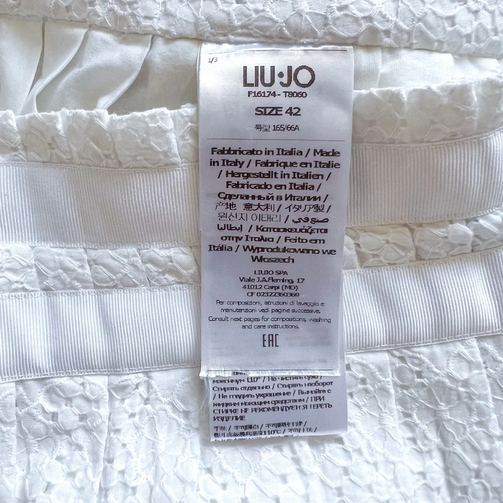 Liu Jo White Eyelet Pleated Cotton Asymmetrical Skirt 6US 42IT Italy Made NWT